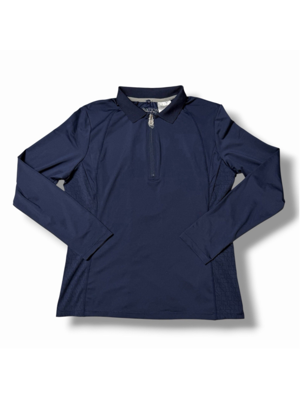 Ovation NWT Womens These Tech Long Sleeve Polo Navy Q-Zip Large - READ -